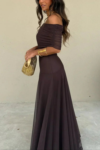 Wedding Guest Pleated One-Shoulder Maxi Dress for Women