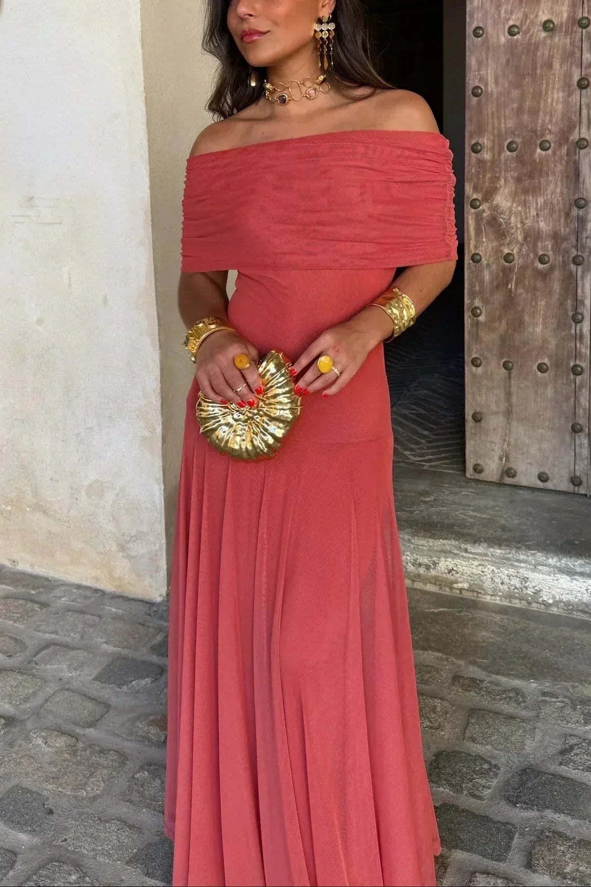 Wedding Guest Pleated One-Shoulder Maxi Dress for Women