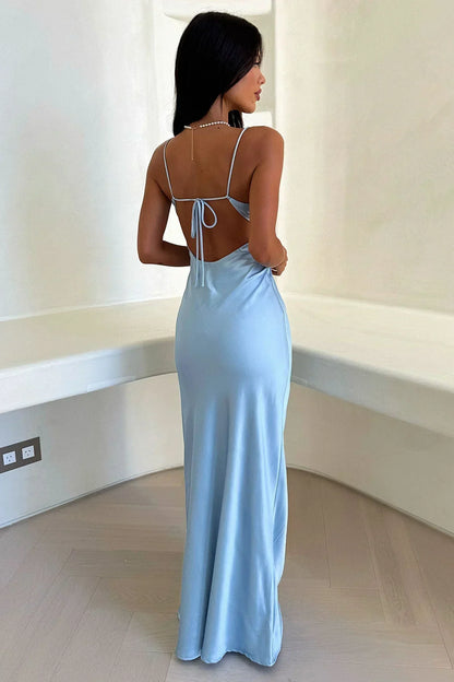 Satin Wedding Guest Maxi Dress with V-Neck for Women