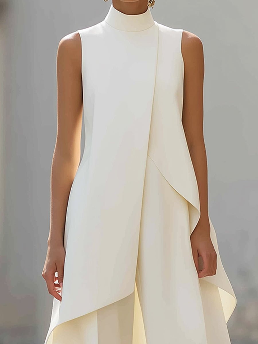 Sleeveless Wide-Leg Trouser Set with High Neck for Women