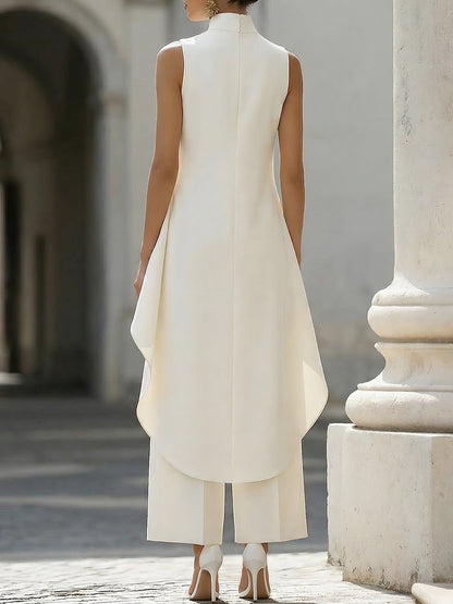 Sleeveless Wide-Leg Trouser Set with High Neck for Women