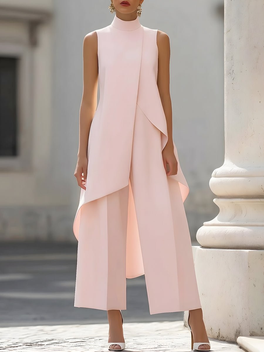 Sleeveless Wide-Leg Trouser Set with High Neck for Women