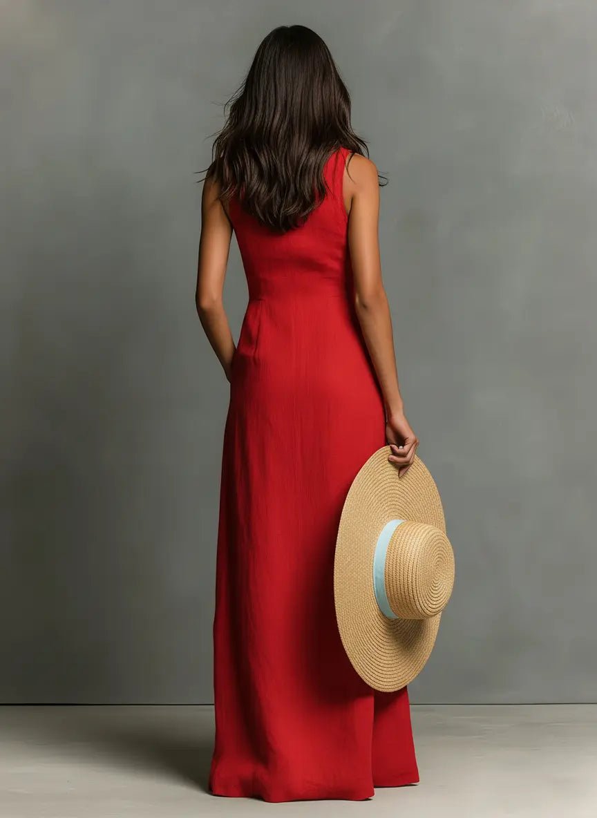 Linen Sleeveless Maxi Shirt Dress for Women