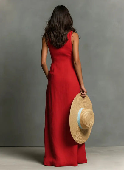 Linen Sleeveless Maxi Shirt Dress for Women