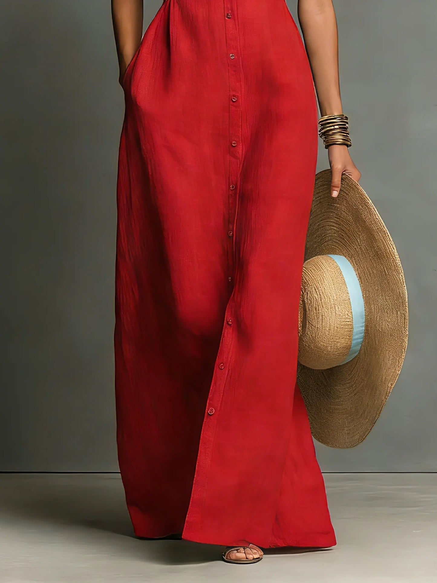 Linen Sleeveless Maxi Shirt Dress for Women