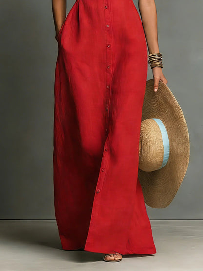 Linen Sleeveless Maxi Shirt Dress for Women