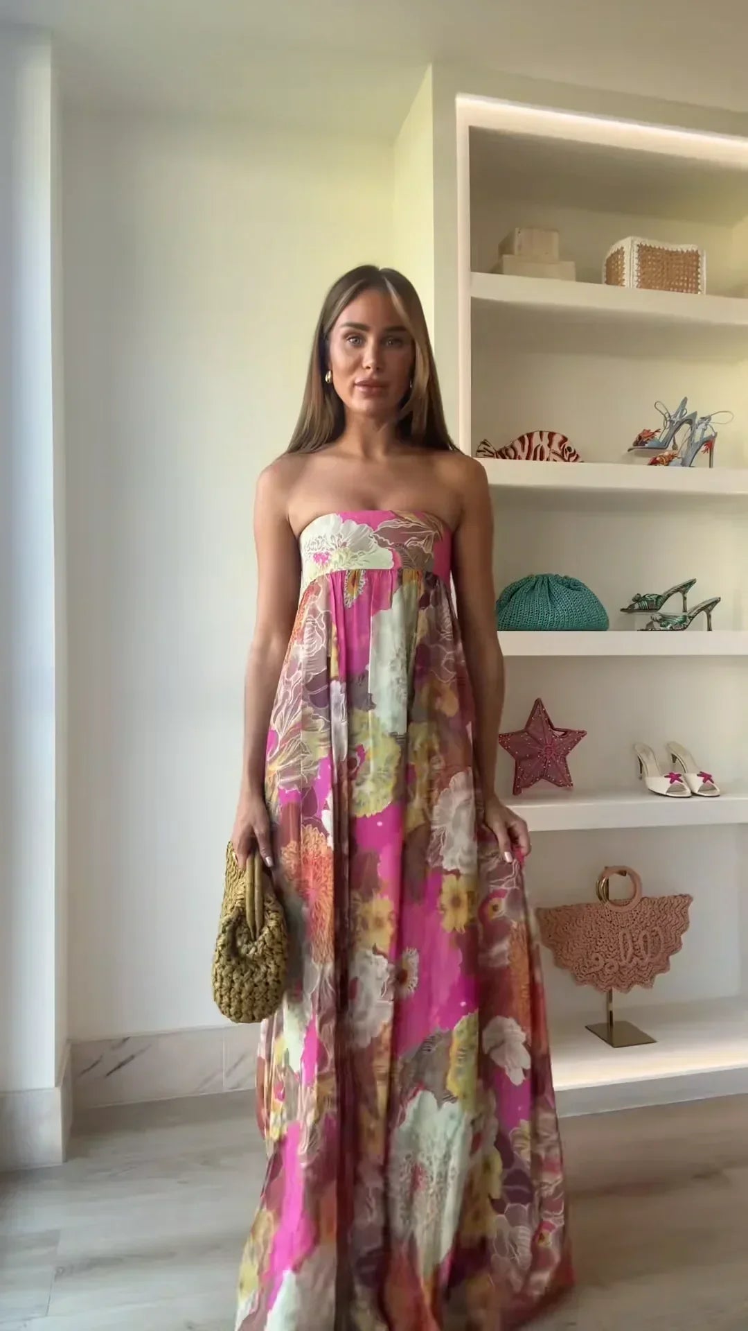 Floral Wedding Guest Strapless Maxi Dress for Women